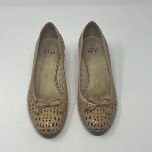 Stuart Weitzman kitten heels beige tan 8.5 perforated bows